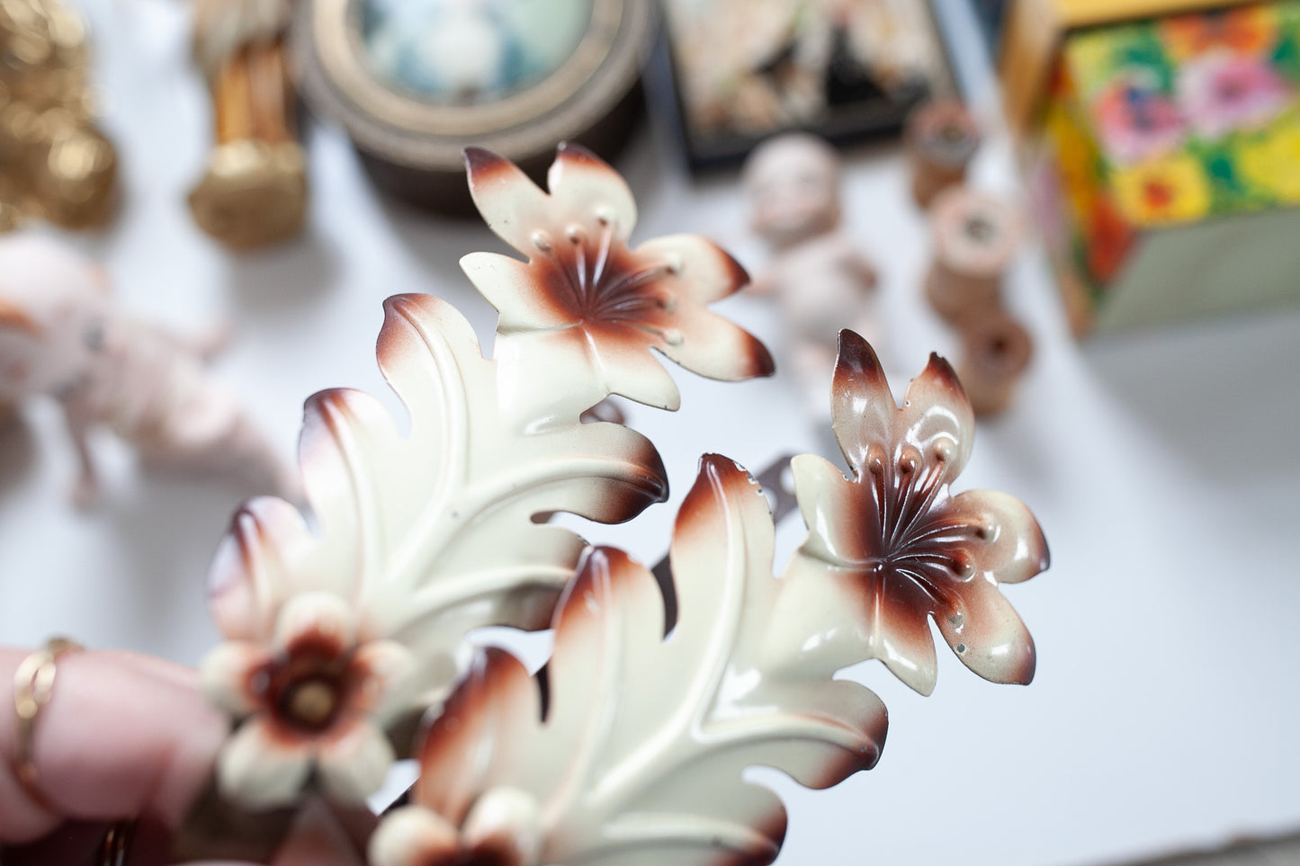 Vintage Curtain Tie Backs- Floral Tie back- Neutral Brown