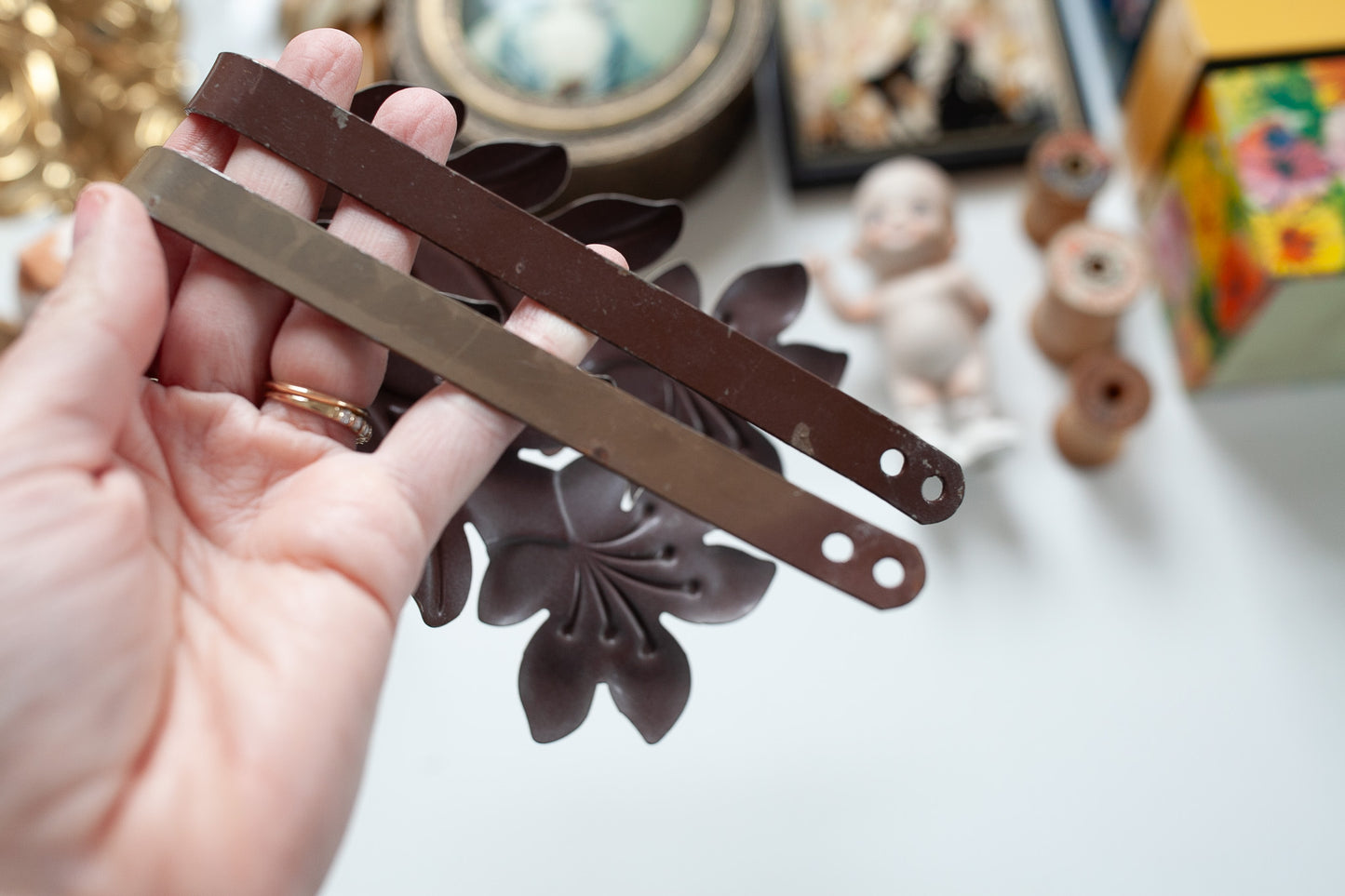 Vintage Curtain Tie Backs- Floral Tie back- Neutral Brown