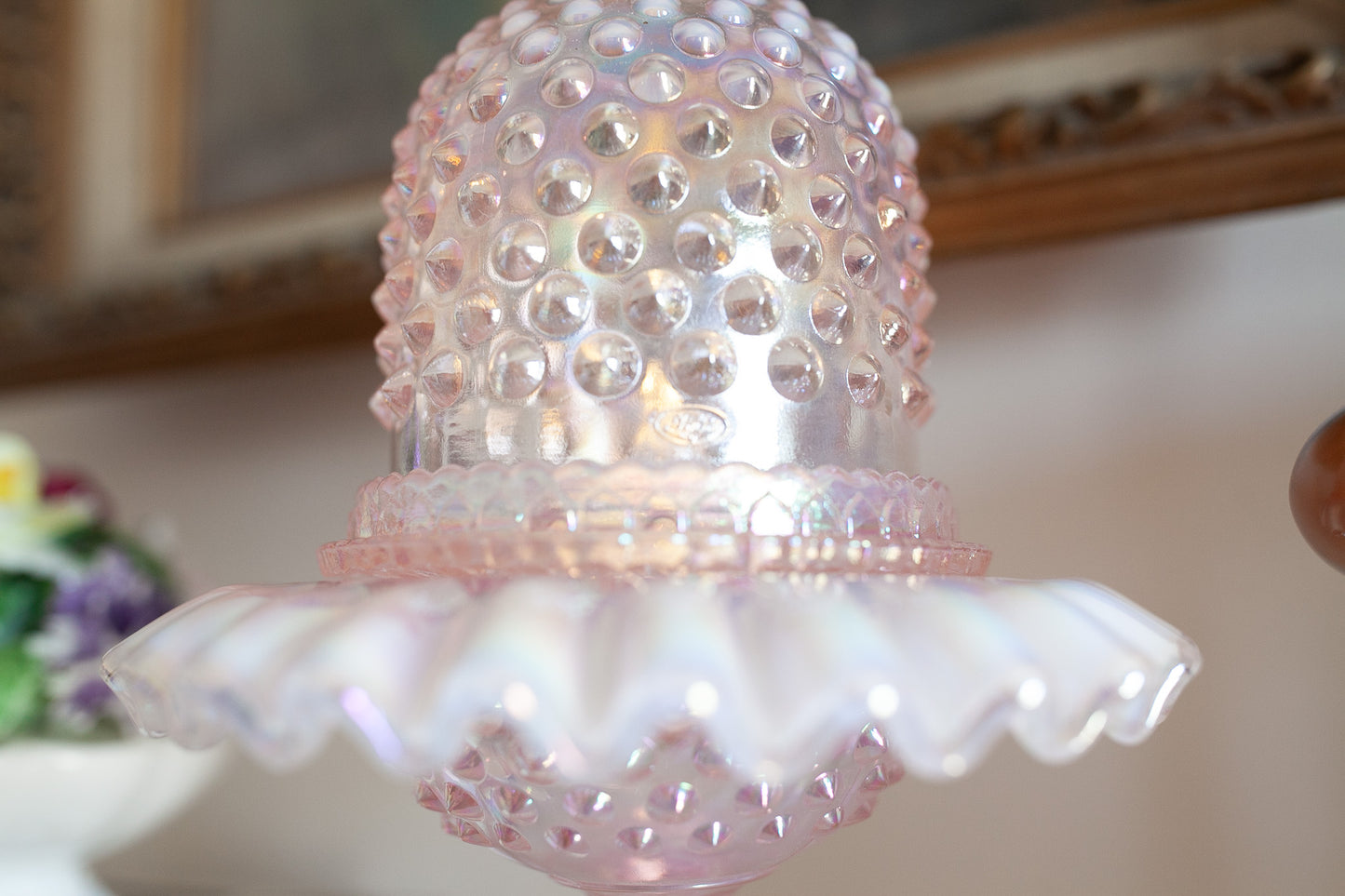 Fenton Pink Fairy Lamp - Fenton 95th Carnival Glass Hobnail Pink 3 Piece Pedestal Fairy Lamp