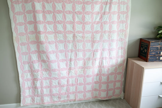 Vintage Quilt - Quilt - Pink and White Quilt - Orange Peel Quilt