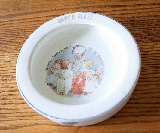 1940's Baby Plate- Nursery Rhyme Baby Plate- New Baby Gift- Antique Baby - Baby Ceramic Plate- Hickory Dickory Dock