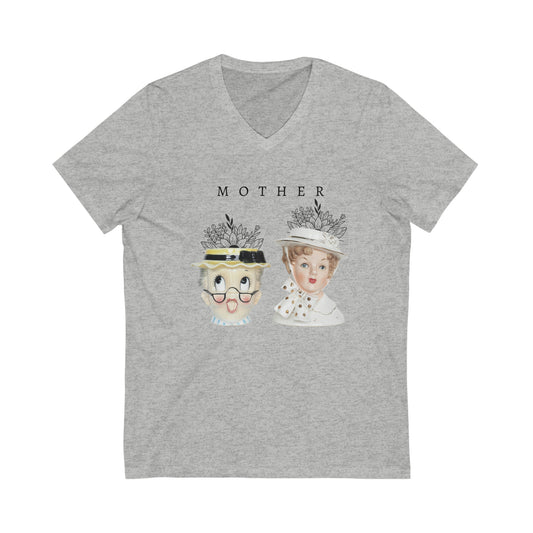 MOTHER Tee - Lady Head Vase Shirt- Unisex Jersey Short Sleeve V-Neck Tee