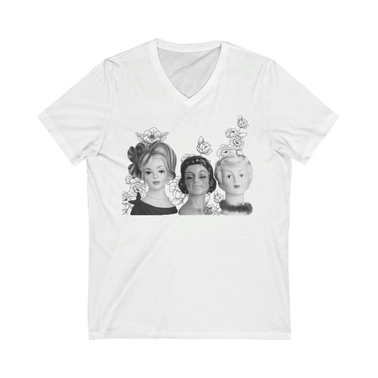 Vintage Lady Head Vases- V Neck - Unisex Jersey Short Sleeve V-Neck Tee