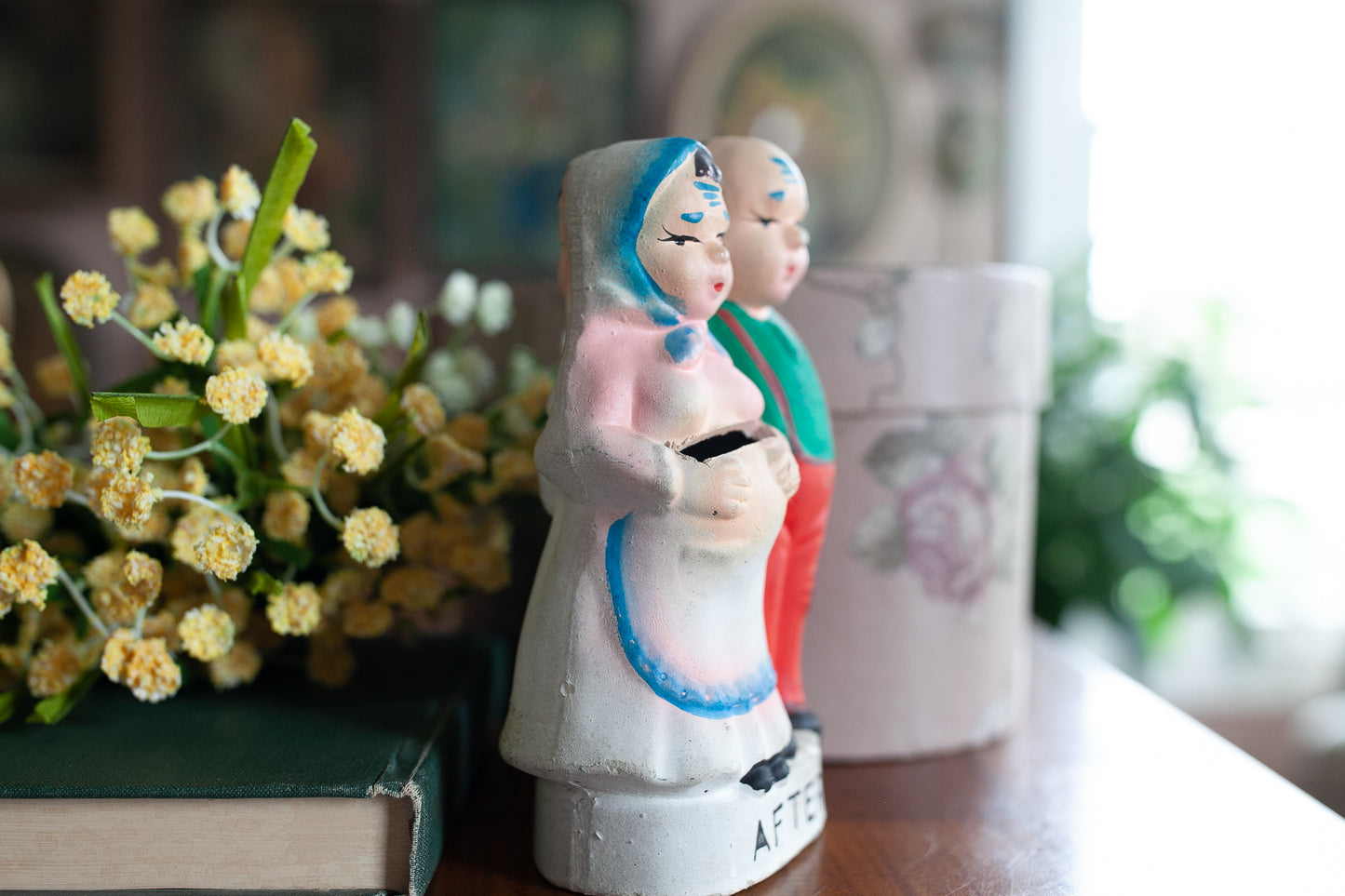 Vintage Chalkware Bank- Before and After- Anniversary Gift - Bride and Groom