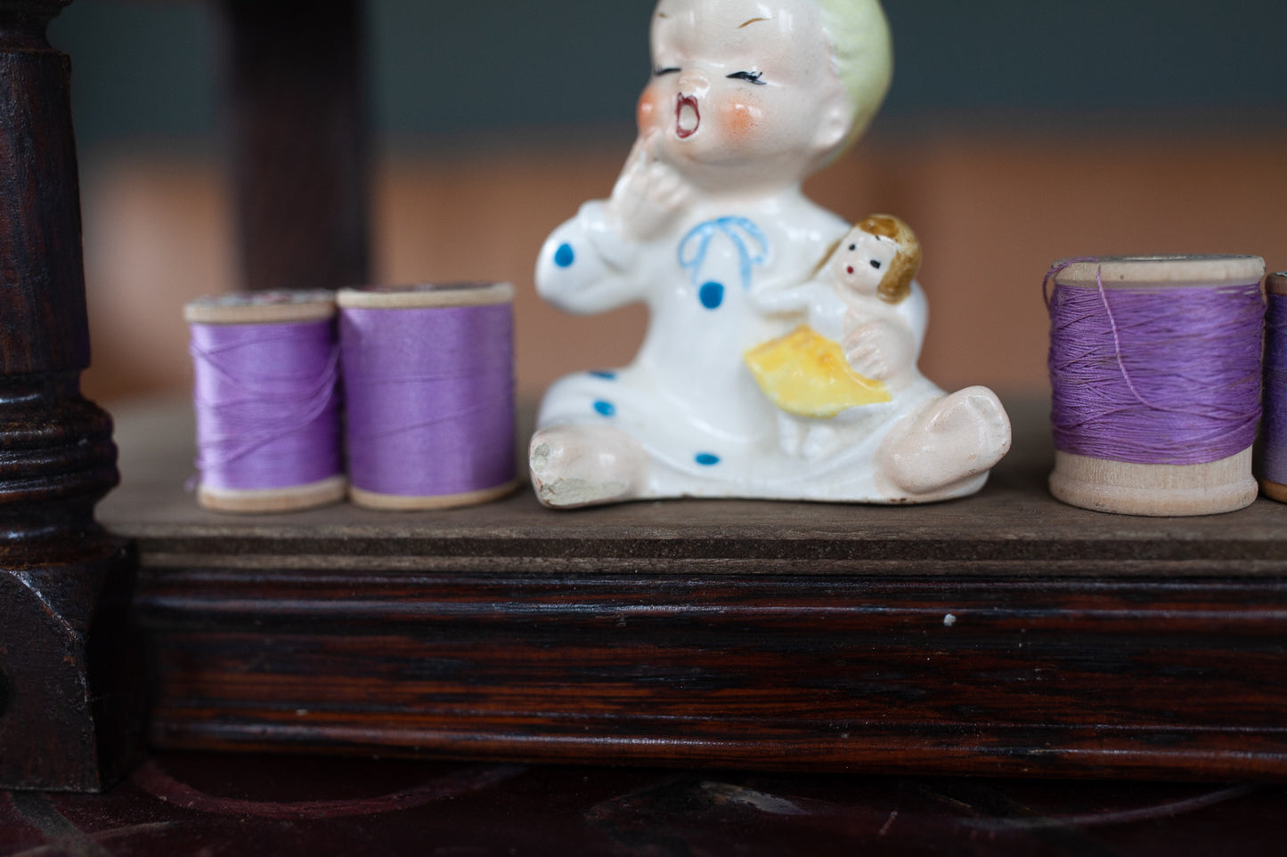 Enesco figurines holding stuffed animal in pajamas, enesco collectible, Rare enesco figurines, child figurine, nursery decor,