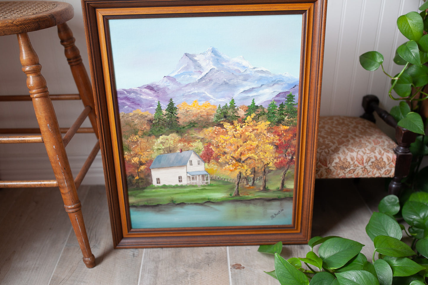 Vintage Landscape Painting Framed - Mountain House Painting