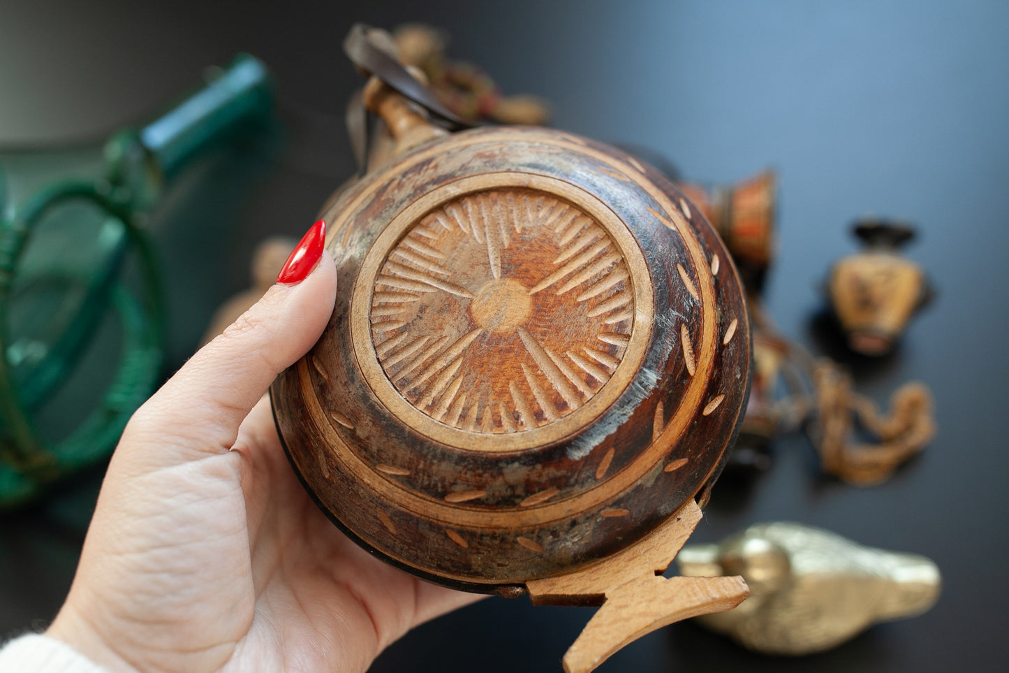 Vintage Wooden Carved Flask