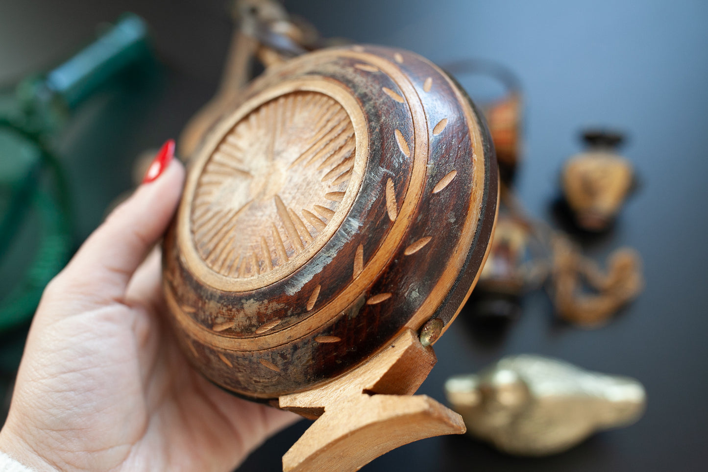Vintage Wooden Carved Flask