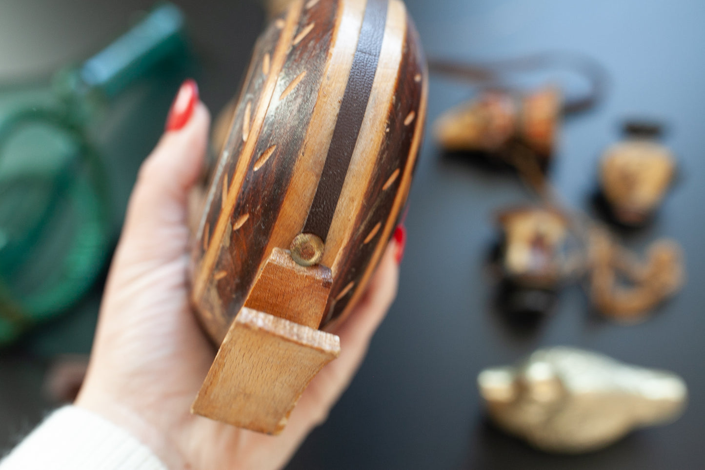 Vintage Wooden Carved Flask