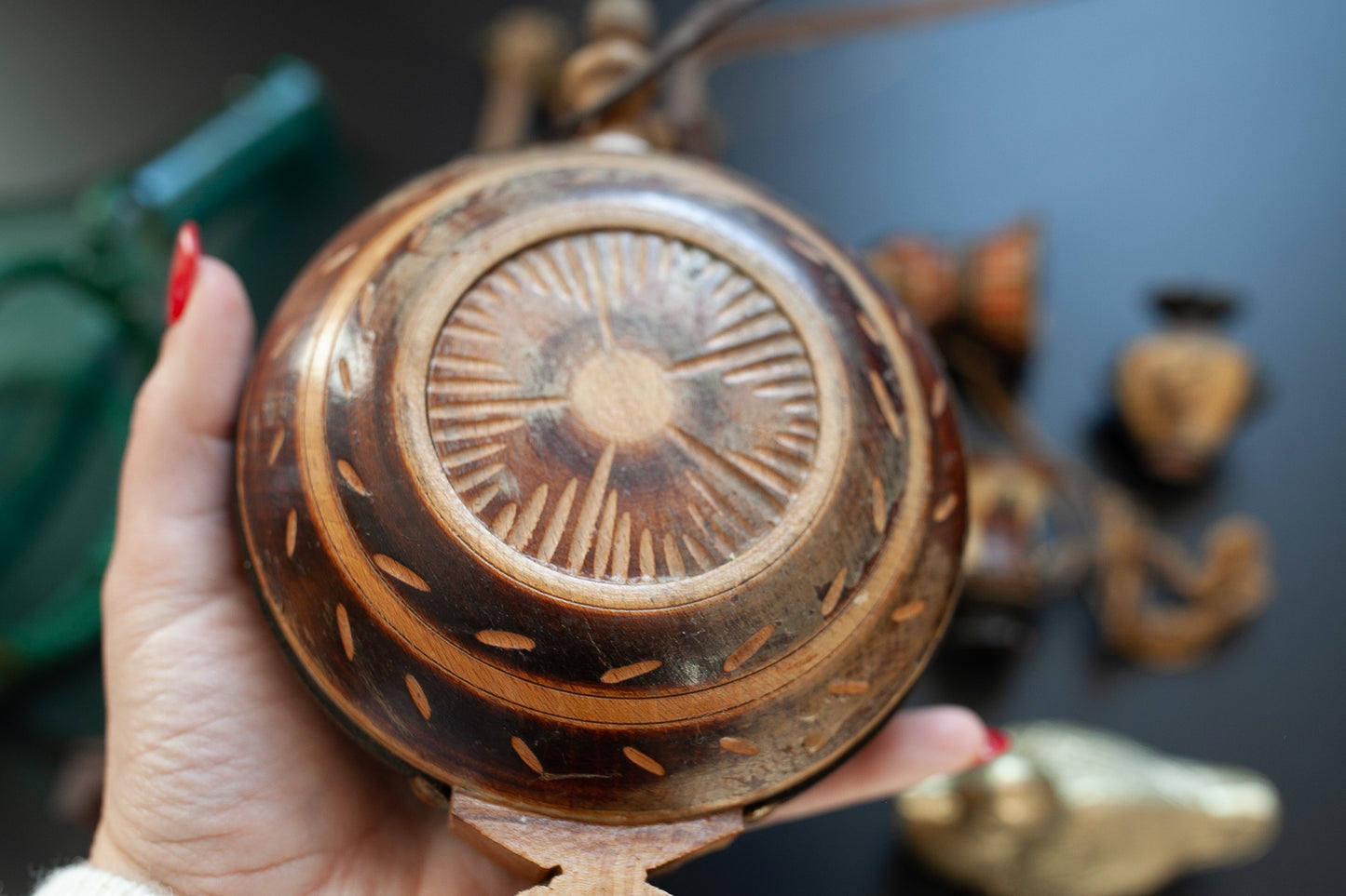 Vintage Wooden Carved Flask