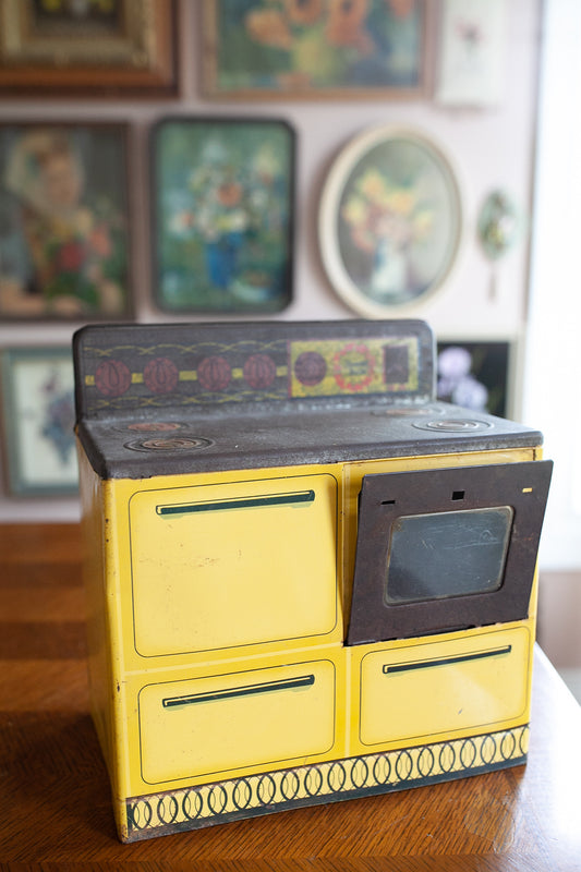 Vintage Toy Oven- Metal Kitchen- Metal Oven Yellow