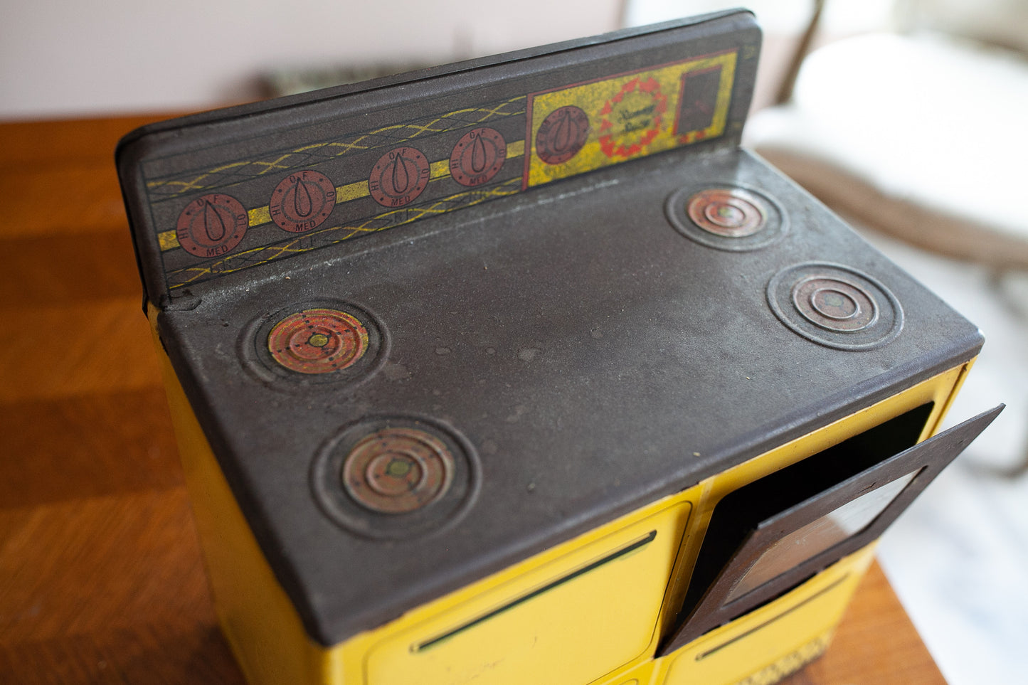 Vintage Toy Oven- Metal Kitchen- Metal Oven Yellow