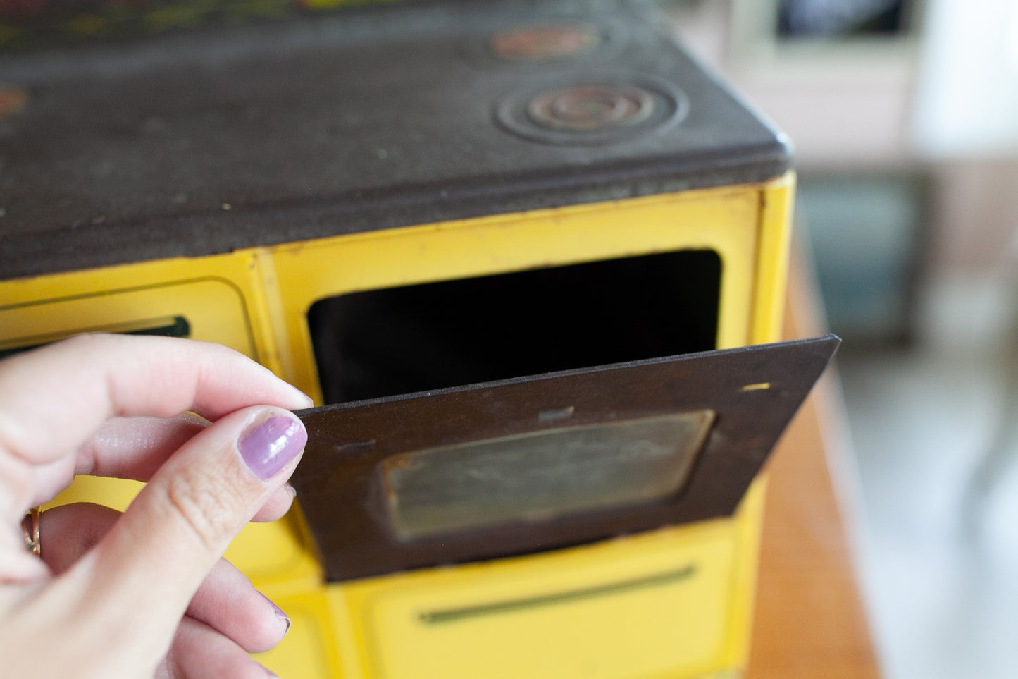 Vintage Toy Oven- Metal Kitchen- Metal Oven Yellow