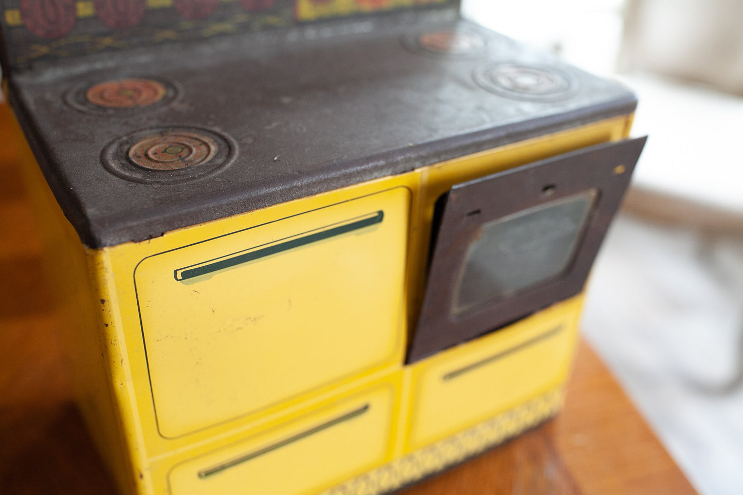 Vintage Toy Oven- Metal Kitchen- Metal Oven Yellow