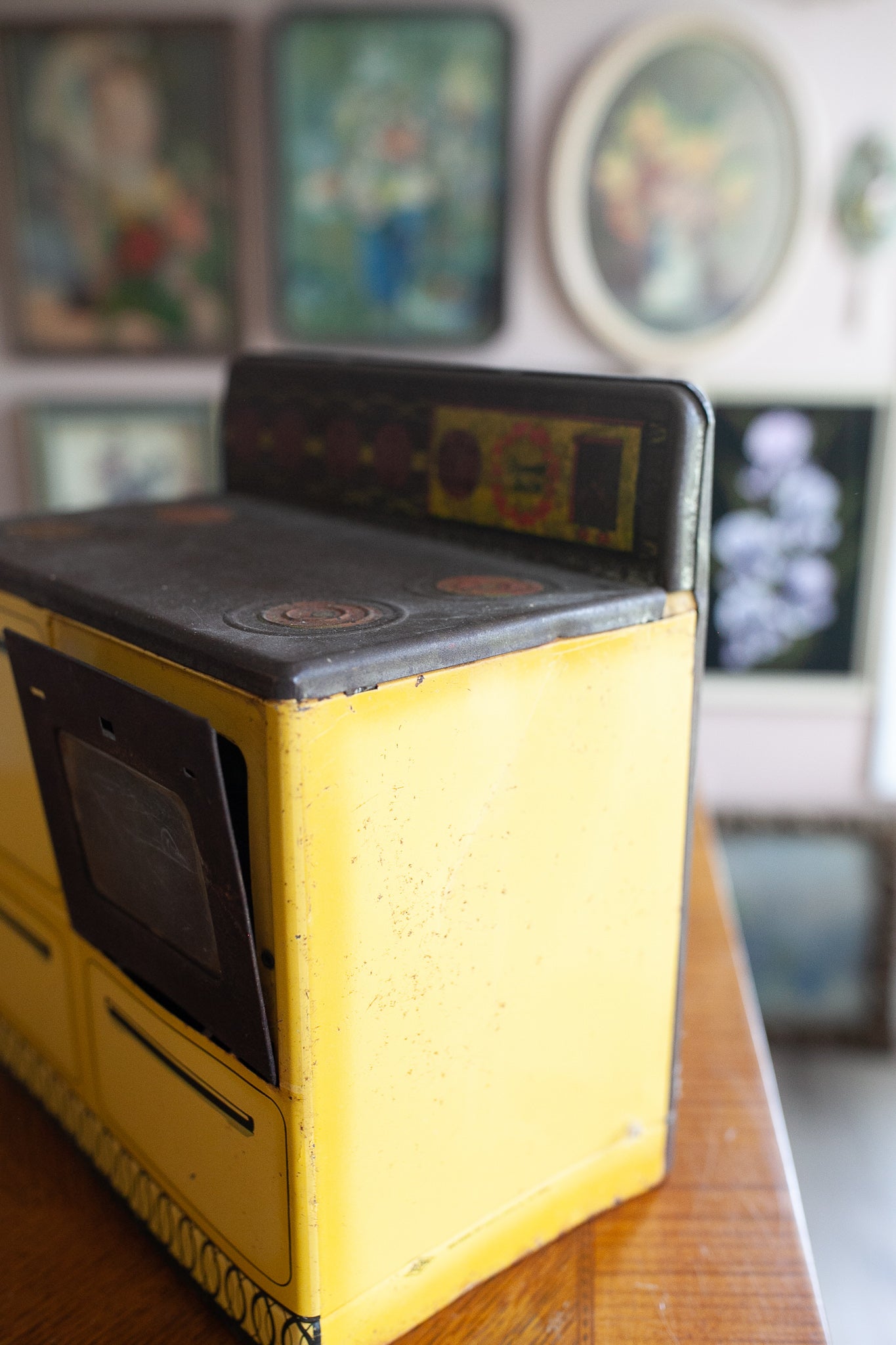 Vintage Toy Oven- Metal Kitchen- Metal Oven Yellow