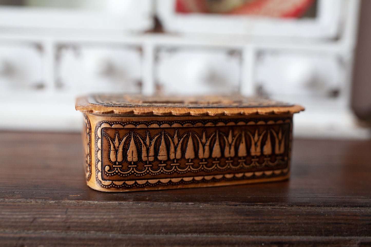 Vintage Wooden Box- Decorative Trinket Box -Couple