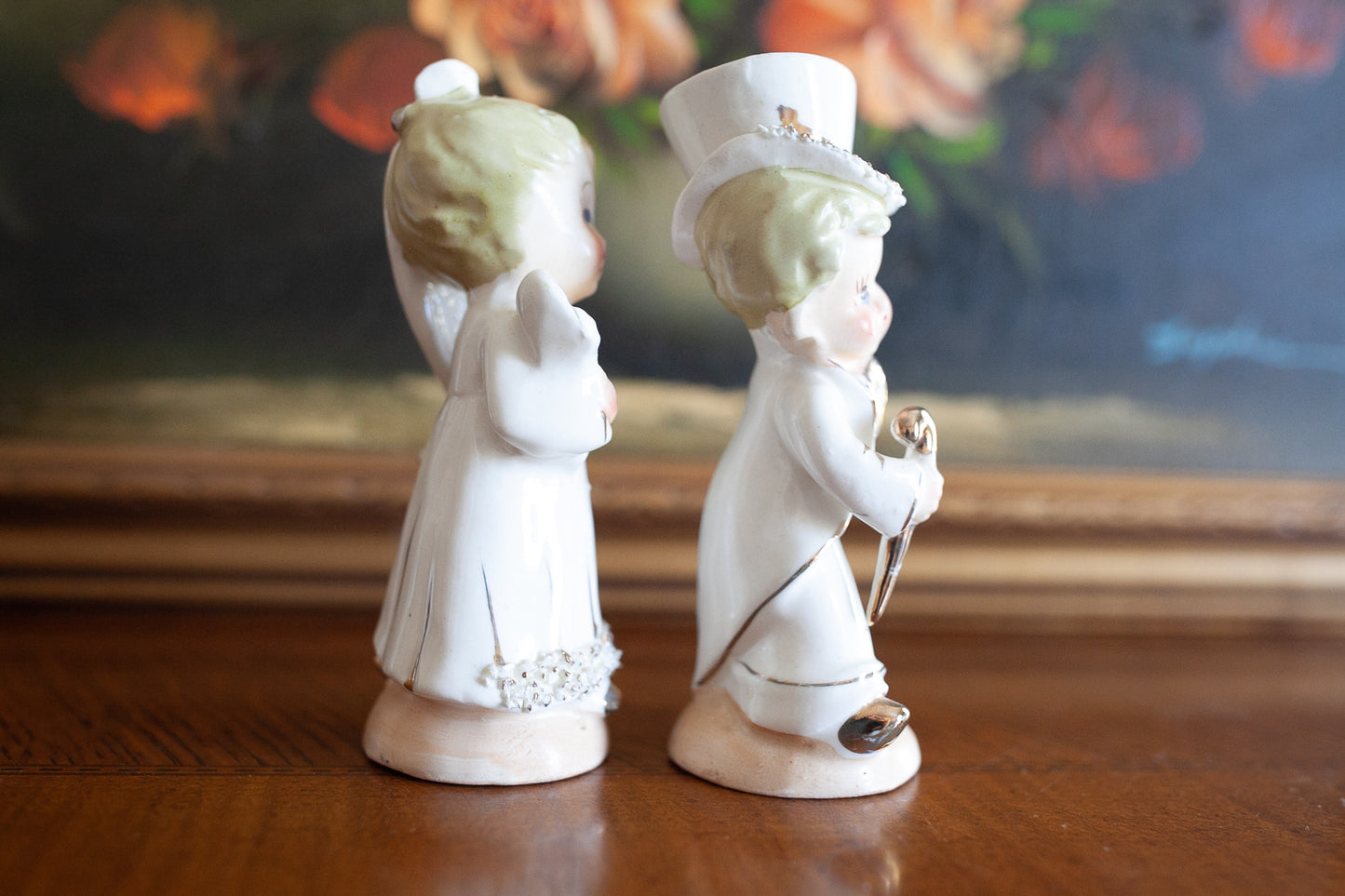 Vintage Bride and Groom Salt and Pepper Shaker- Cake Topper - Vintage Wedding