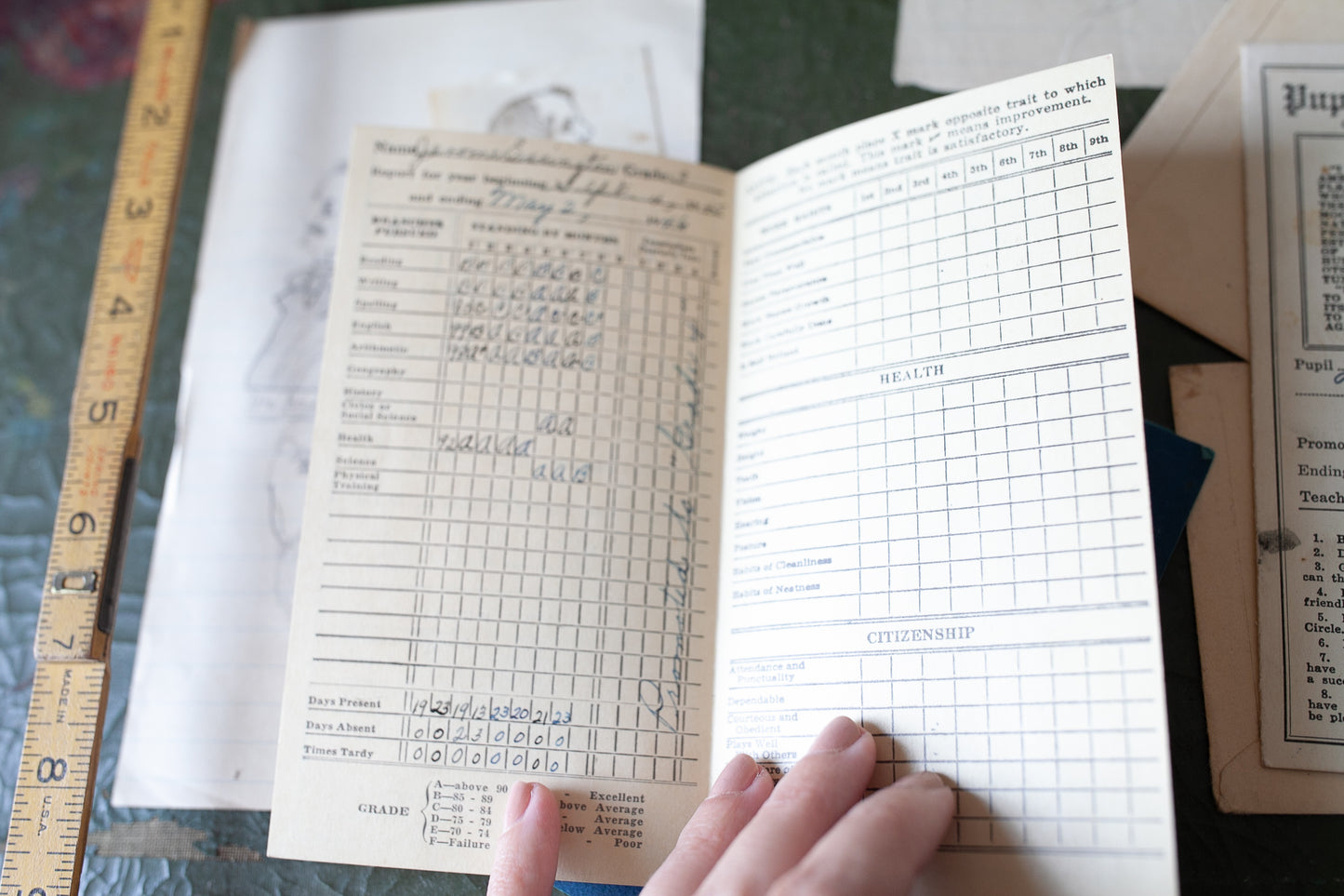 1940s Paper Ephemera- School Report Cards- Vintage Ephemera