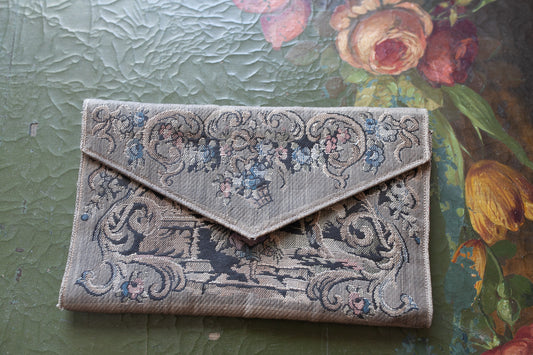 Vintage Tapestry Purse- Clutch Envelope Folded Purse