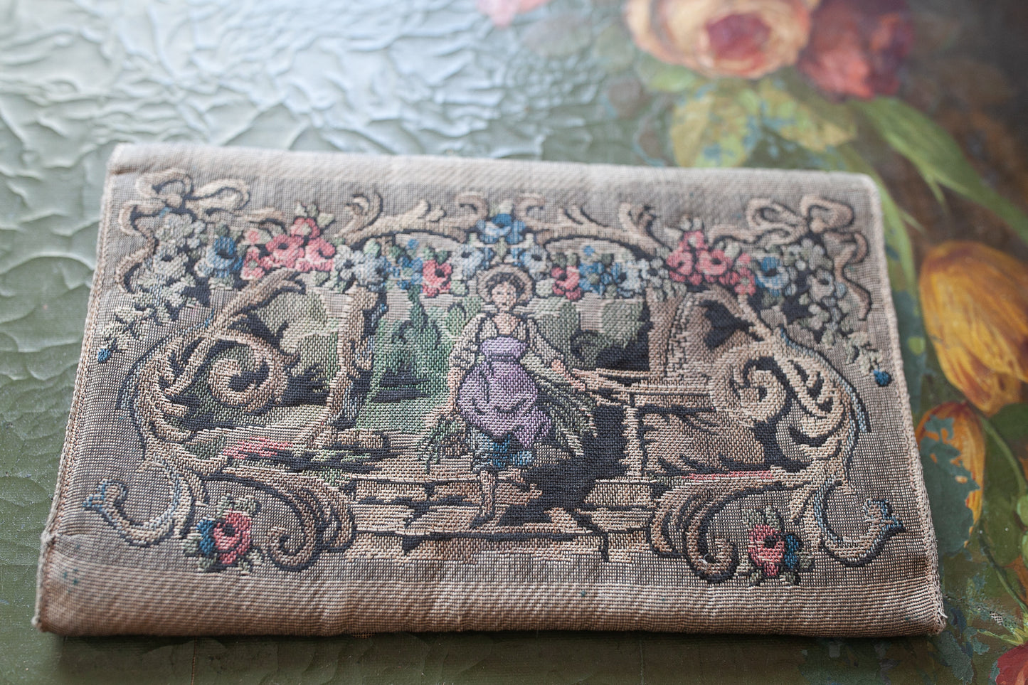 Vintage Tapestry Purse- Clutch Envelope Folded Purse