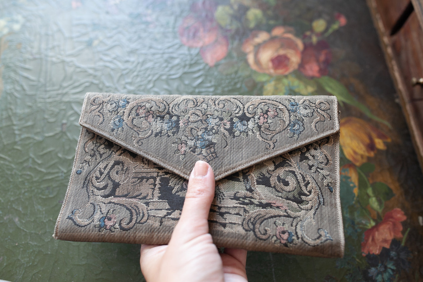 Vintage Tapestry Purse- Clutch Envelope Folded Purse