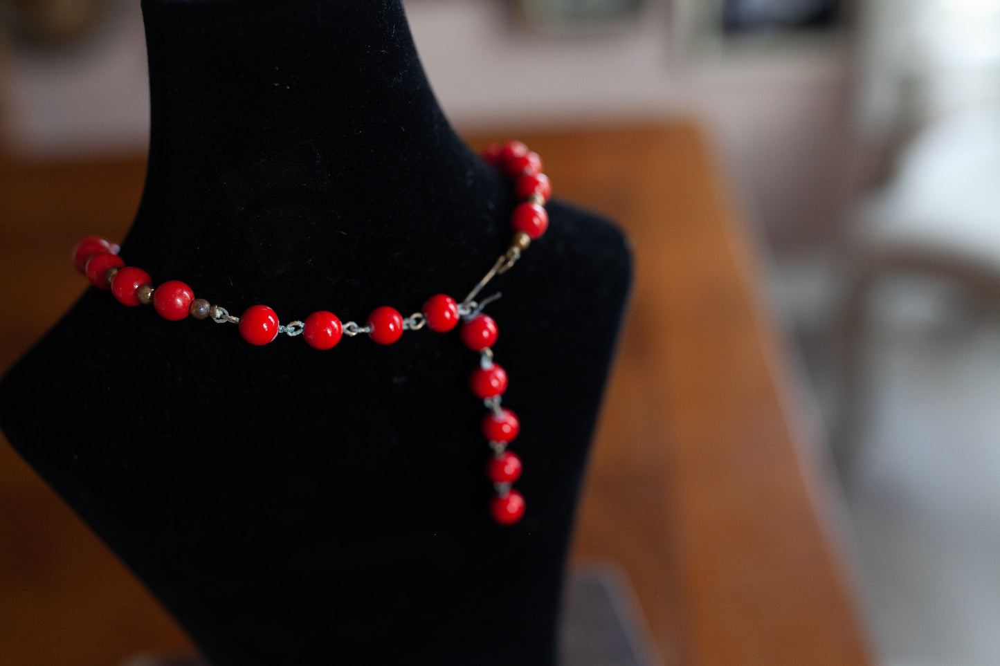 Vintage Costume Jewelry - Red Beaded Necklace