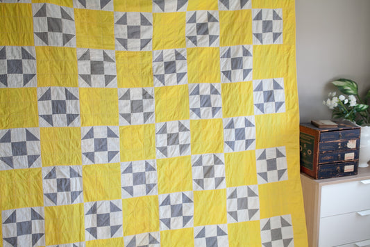 Vintage Quilt - Yellow Quilt -Shoo Fly Quilt