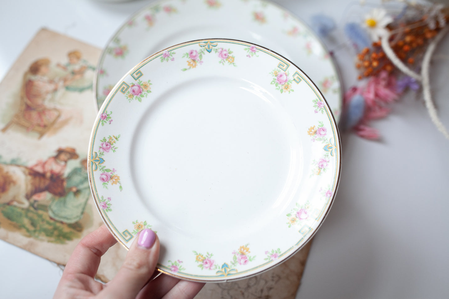 Antique Dinner and Salad Plate - Floral China