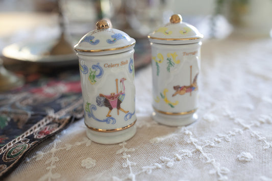 Lenox Carousel Spice Holder Tarragon Horse, 1993 Lenox Carousel Spice Jars, Vintage Spice Jars, Vintage Spice Holders, Spice Canisters, Celery Salt