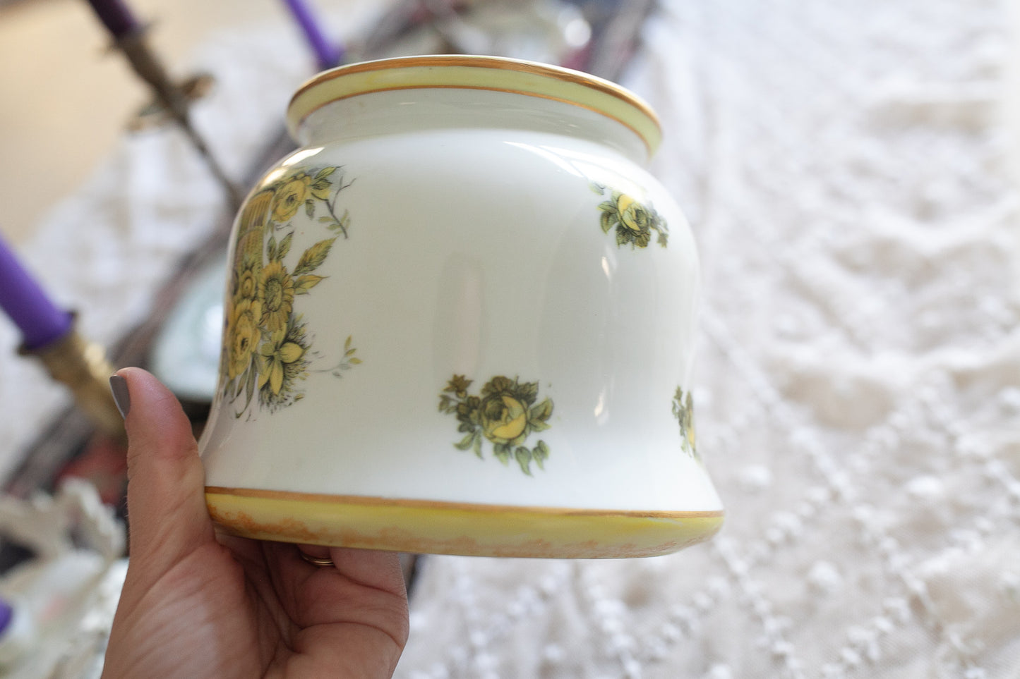 Vintage Planter - Yellow Flower Planter- Isco Japan Yellow Roses Cachepot Hand Painted
