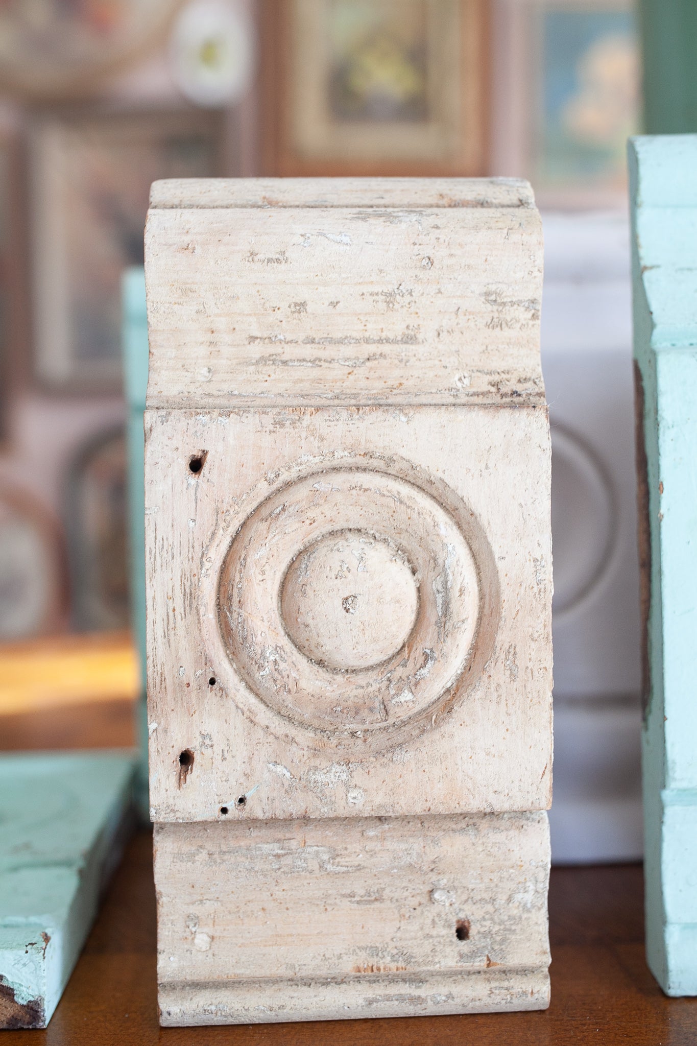 Wood Salvage Molding- Plinth Block-Salvaged Antique Wood Architectural Block-Beige Chippy