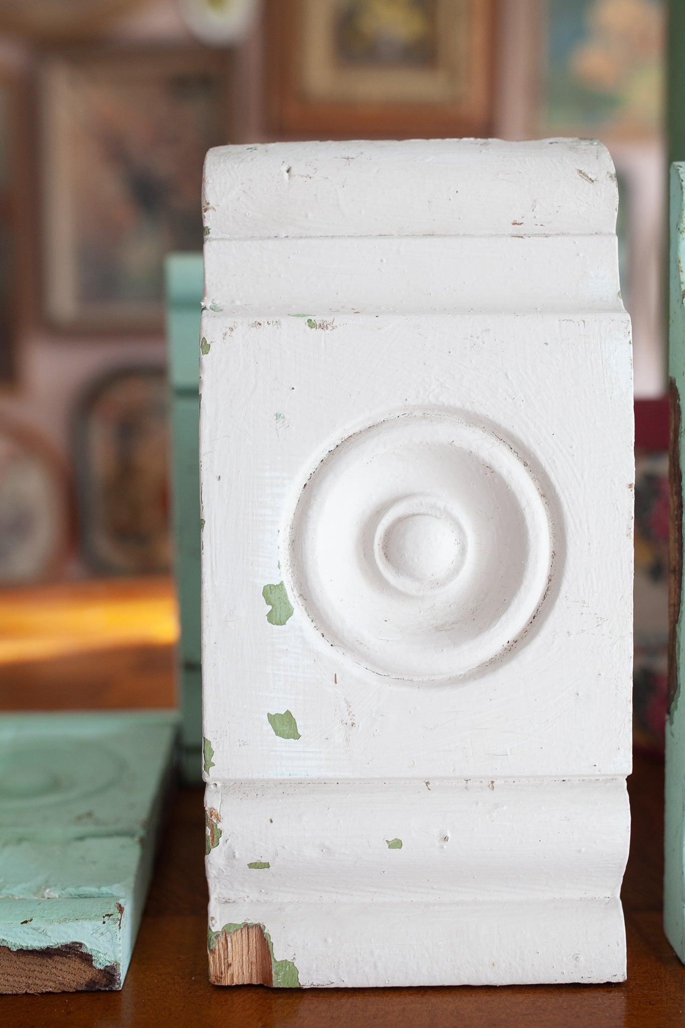 White Salvage Molding- Plinth Block-Salvaged Antique Wood Architectural Block-Chippy
