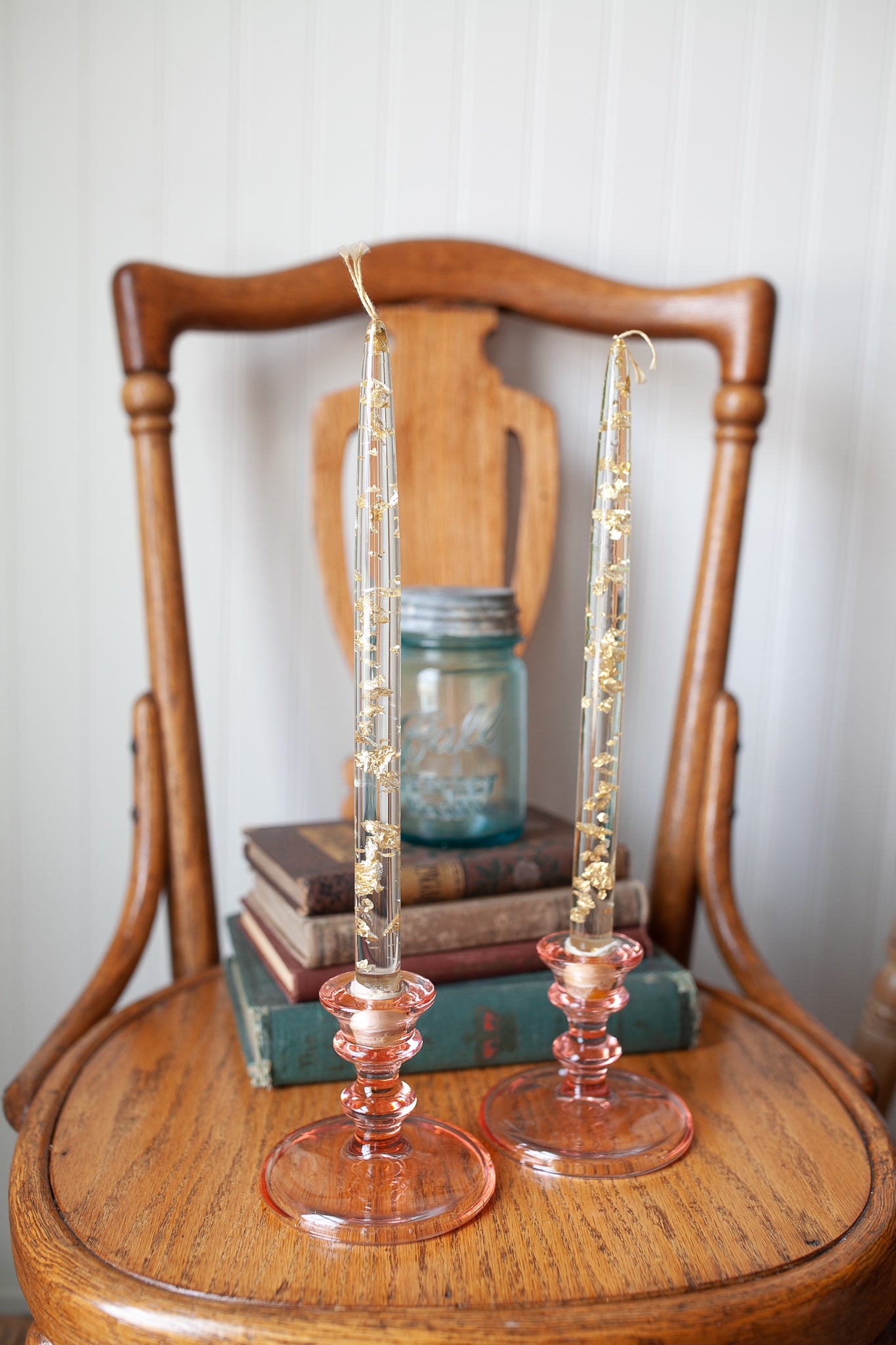 Vintage Pink Glass Candlestick Holders