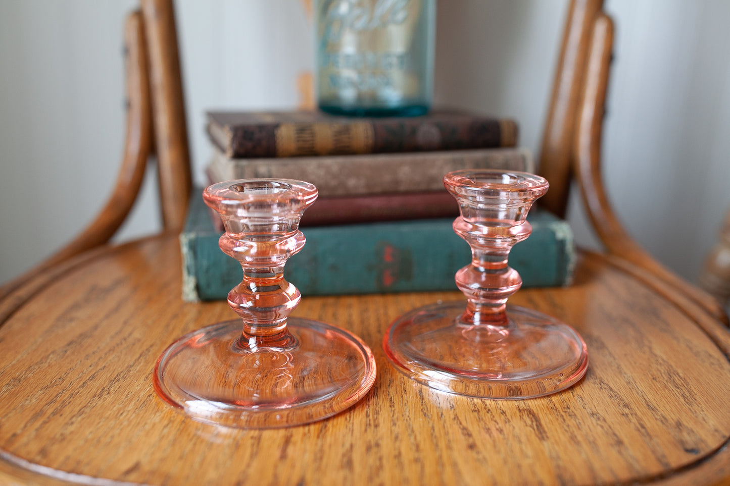 Vintage Pink Glass Candlestick Holders