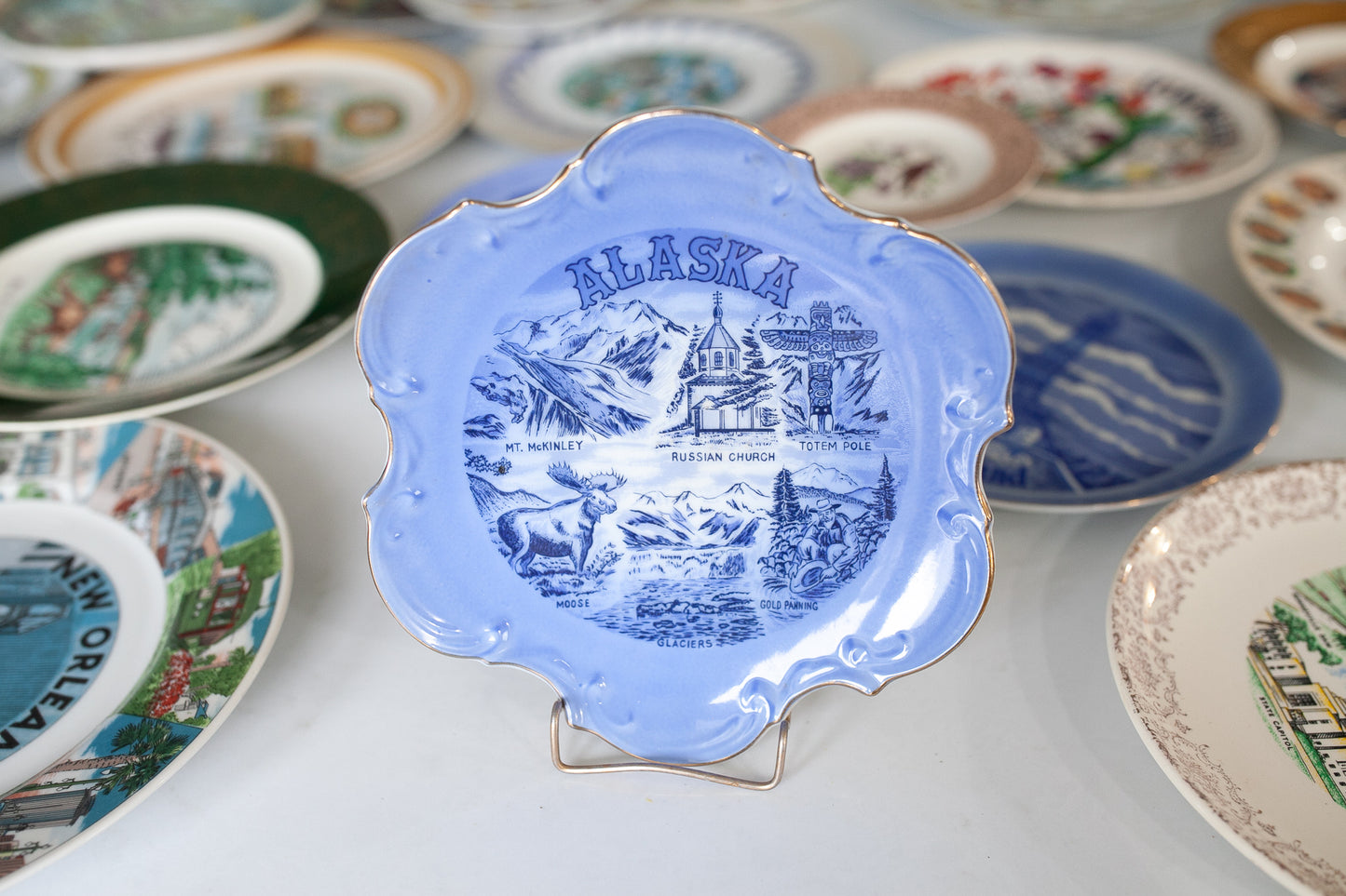 Vintage Alaska plate - Tourist Plate - Souvenir Plate- Blue Plate