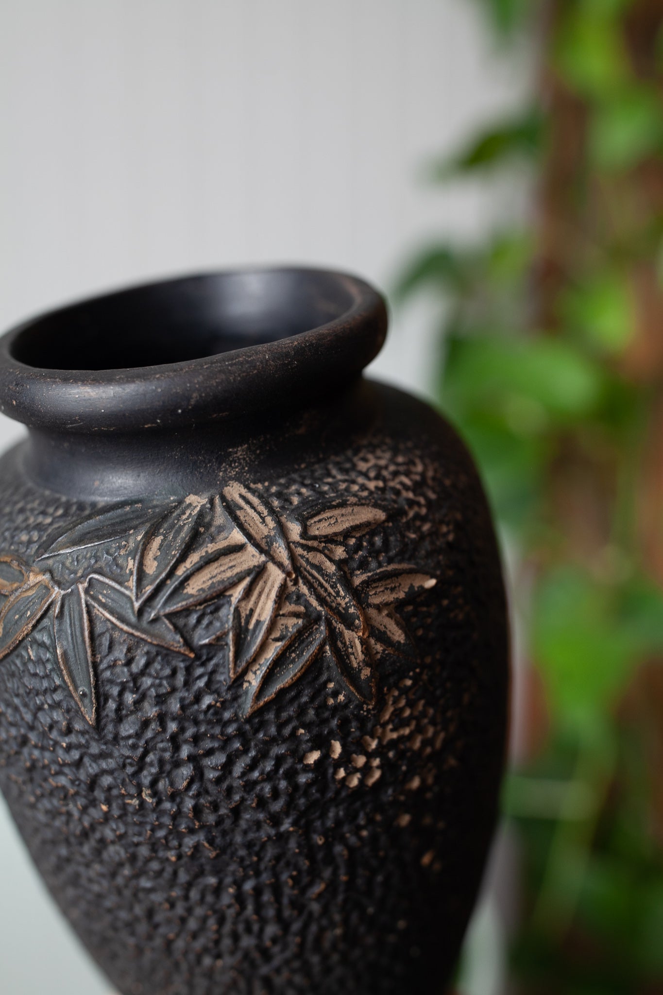Vintage Black Vase with Birds- Orange And black Vase-Vintage Birds-Tokanabe Ware