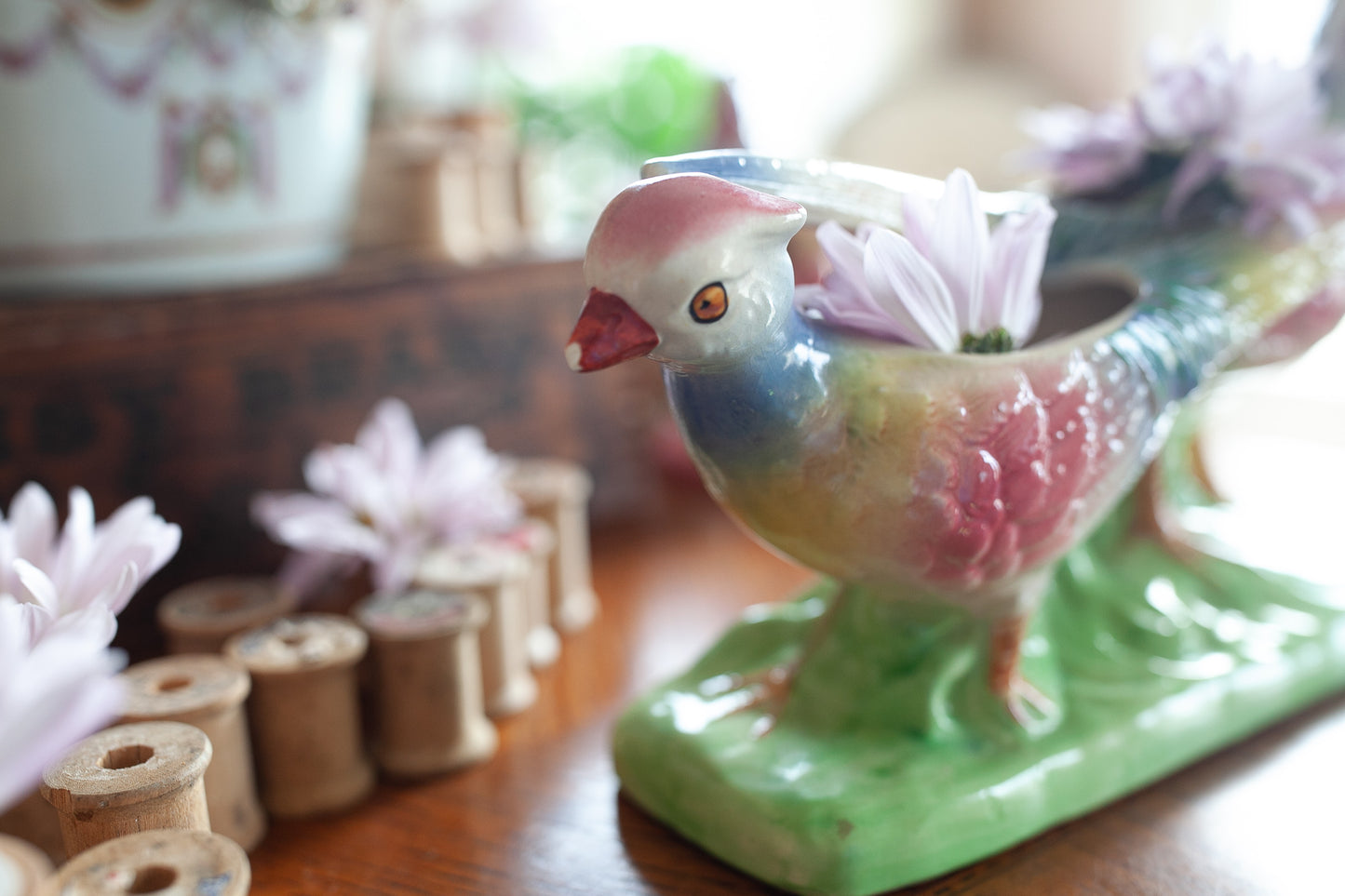 Vintage Bird Planter - Colorful Pottery Planter -Birds
