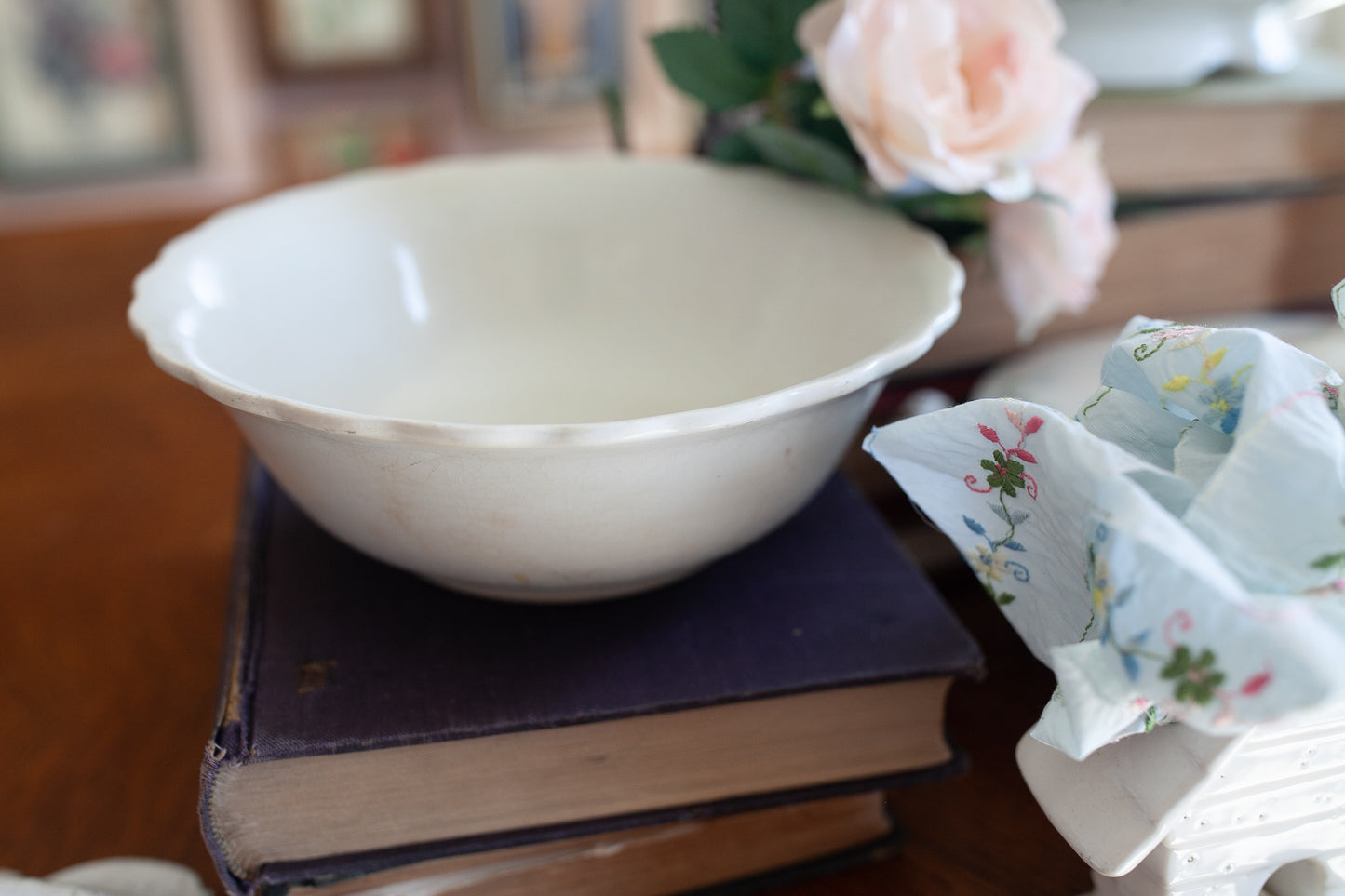 Antique Ironstone Bowl - Scalloped edge bowl