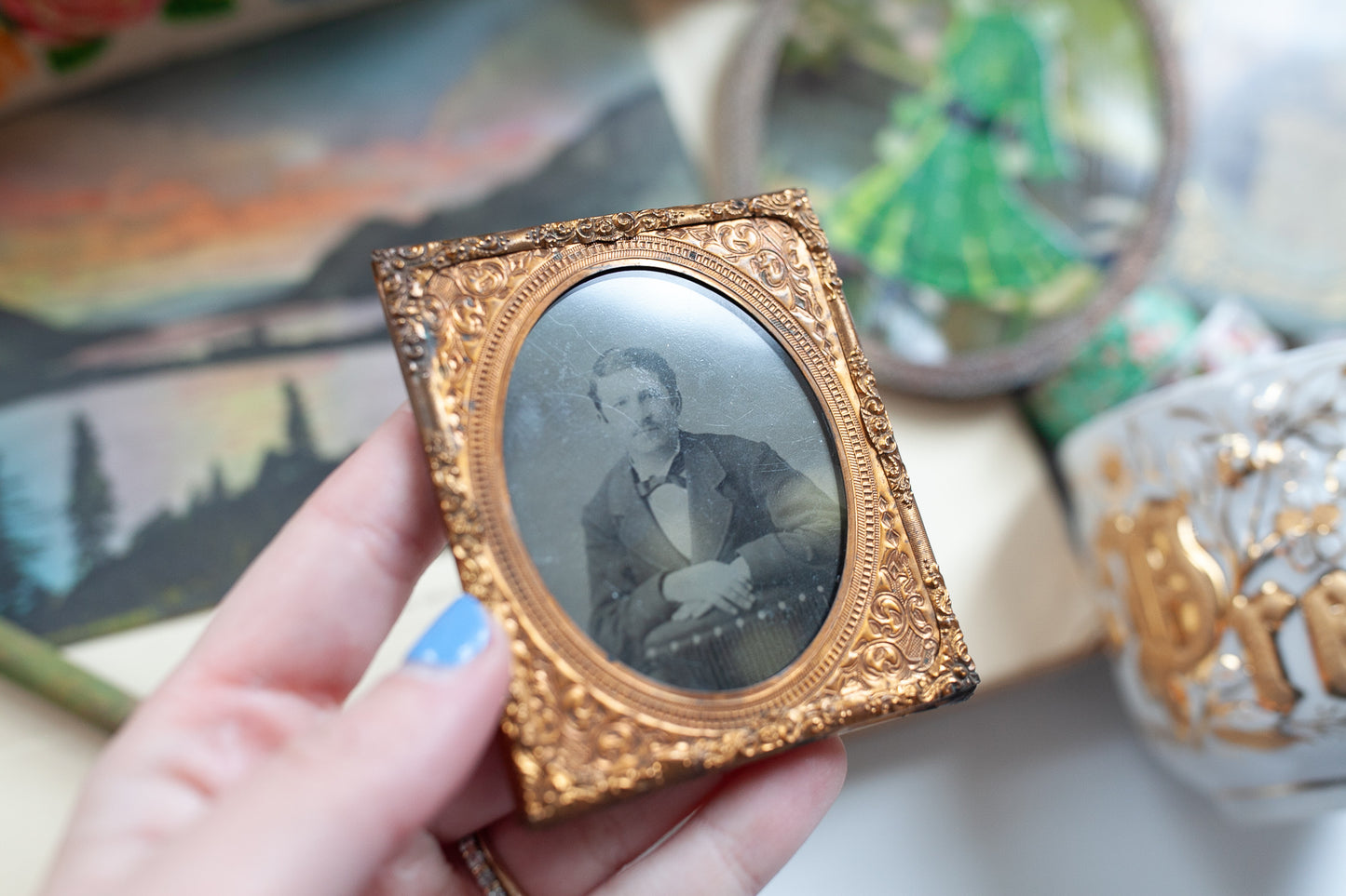 Framed Portrait -Small Tintype Framed-Antique Tin Type Photo Man