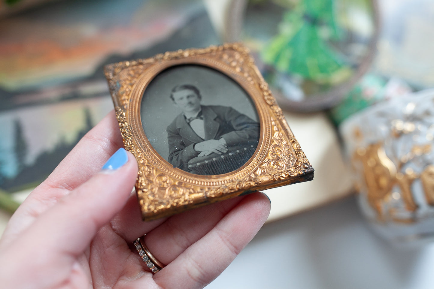 Framed Portrait -Small Tintype Framed-Antique Tin Type Photo Man