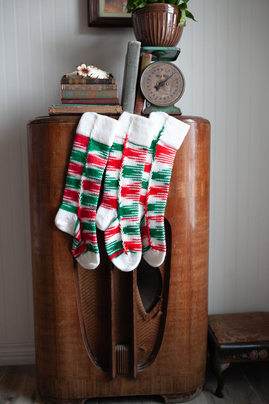 Vintage Stockings-Knit Stockings- set of 3- Red and Green