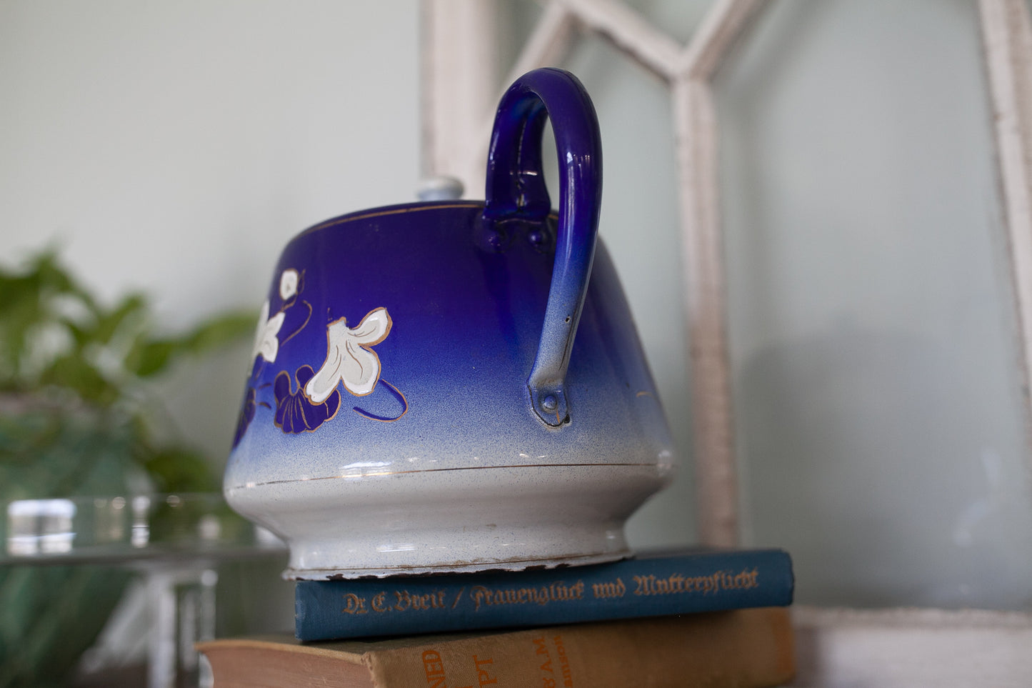 Antique Enamelware Teapot - Blue and White Teapot
