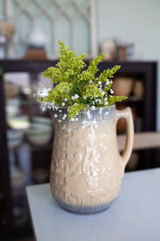 Antique Pitcher Stoneware- Blue and beige Trellis and Flower