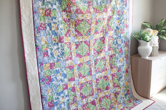 Vintage novelty print quilt- purple, blue- multicolor - Quilt