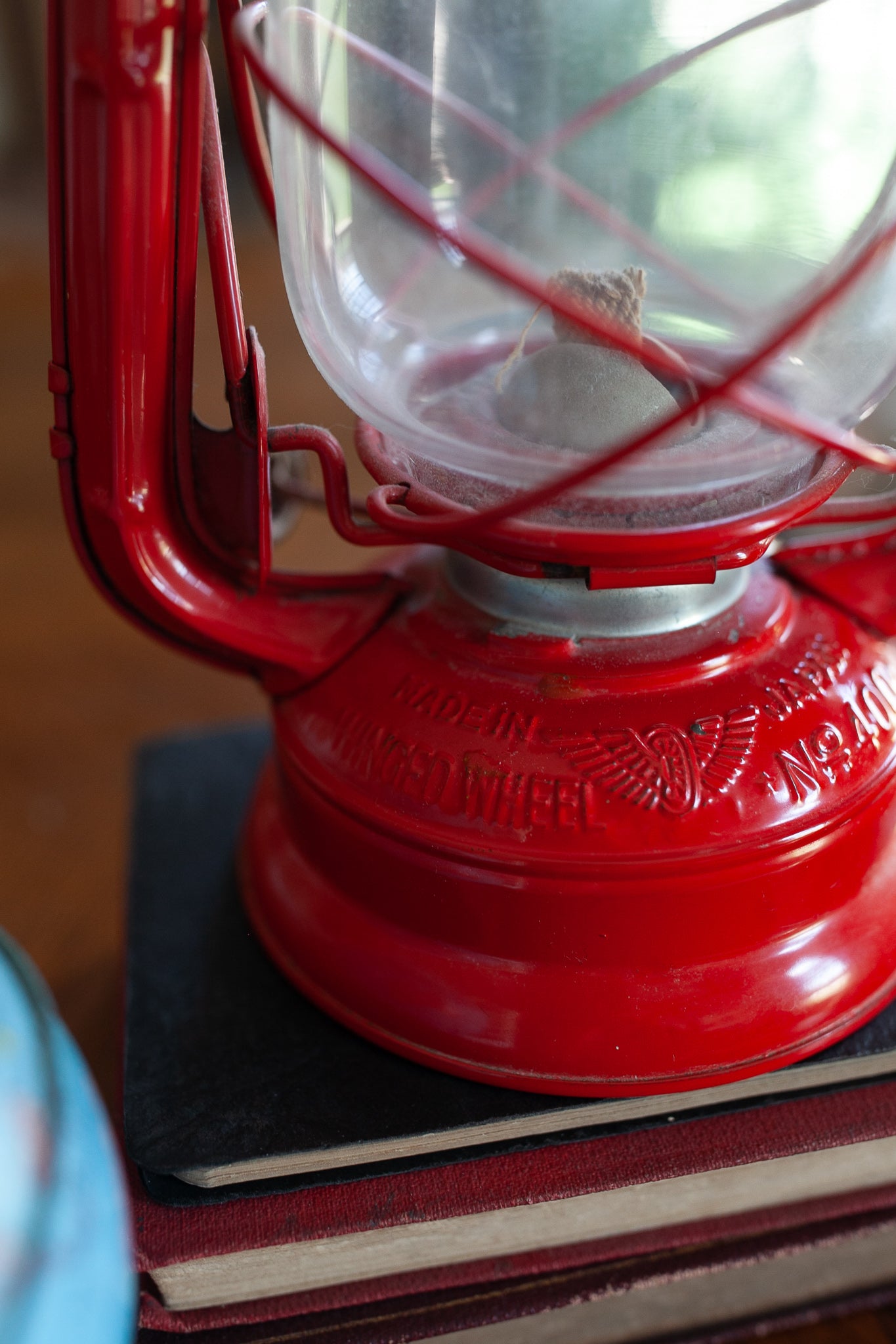 Lantern- Red Vintage Lantern -Winged Wheel No 400 Lantern, Made in Japan, Kerosene Oil Lamp 9.5” Vintage