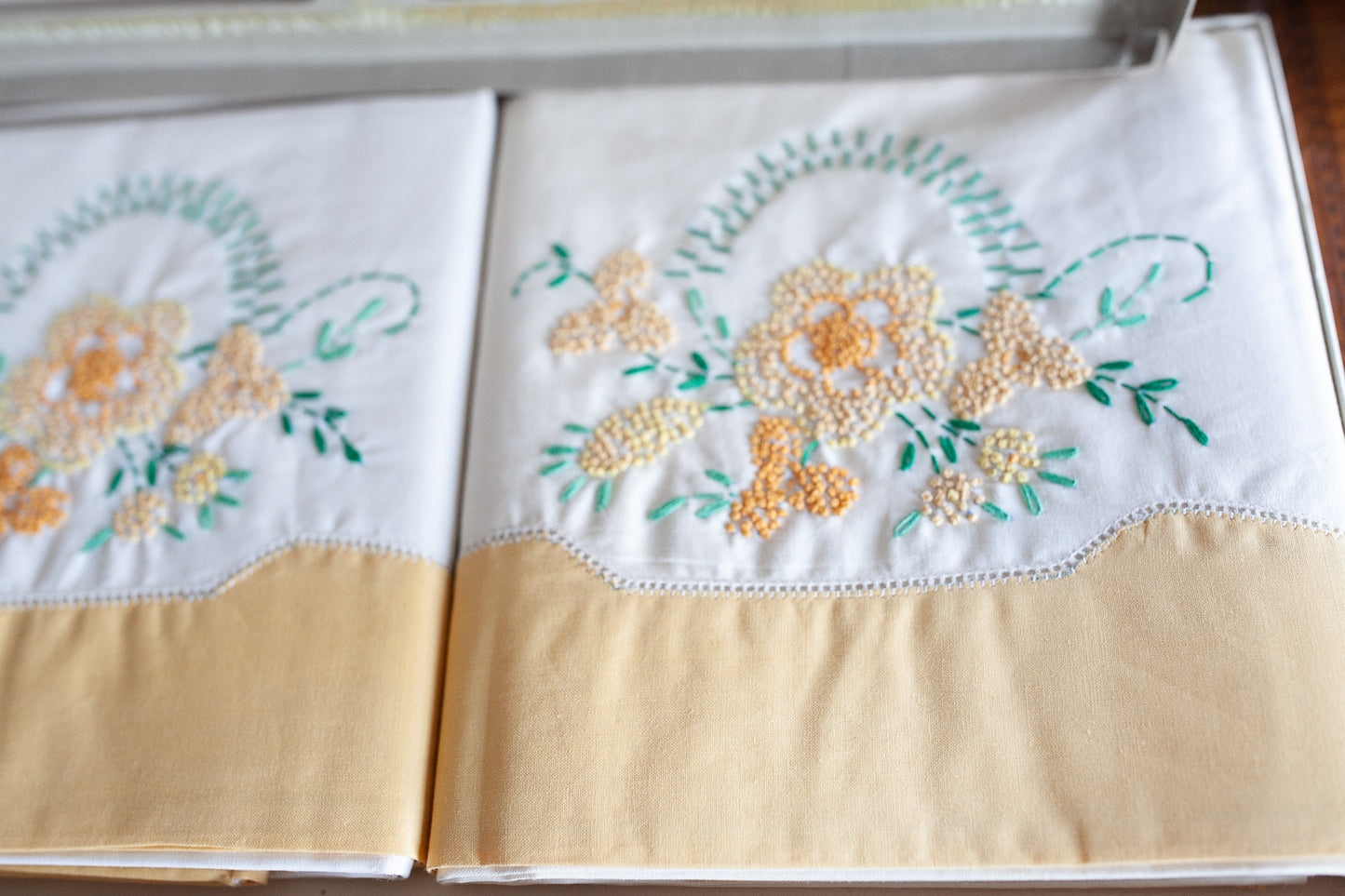 Vintage Pillow Cases - Embroidered Yellow Floral Pillow Case