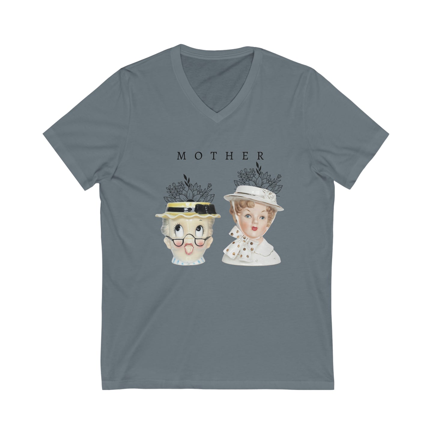 MOTHER Tee - Lady Head Vase Shirt- Unisex Jersey Short Sleeve V-Neck Tee
