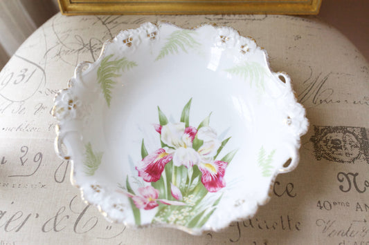Antique Bavaria Iris Bowl- Porcelain Bowl Floral-Antique, Rosenthal, R.C. Bavaria, Irises
