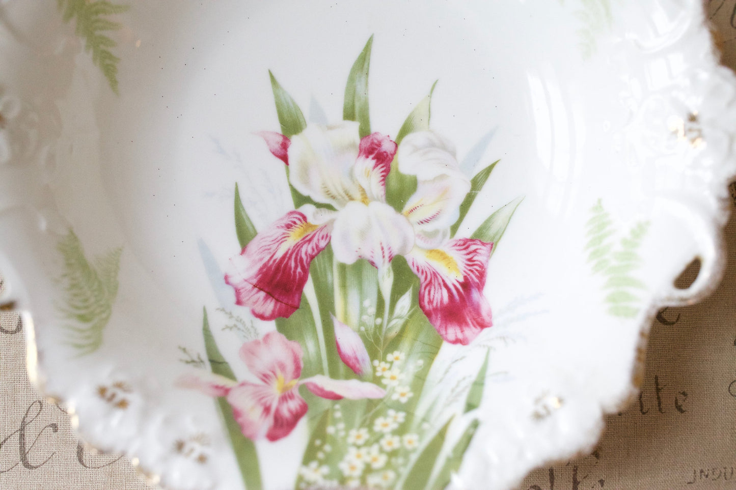 Antique Bavaria Iris Bowl- Porcelain Bowl Floral-Antique, Rosenthal, R.C. Bavaria, Irises