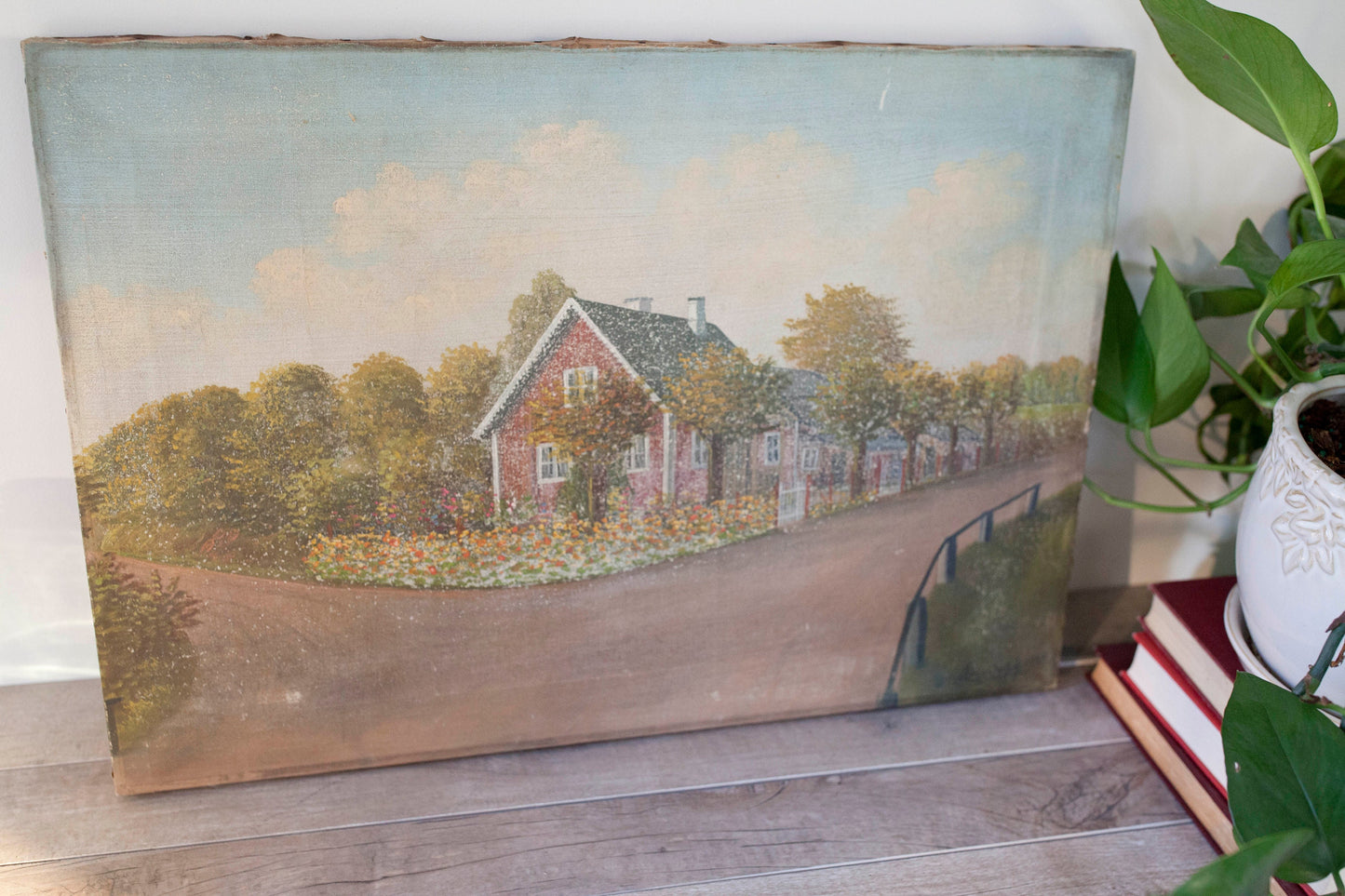 Antique Cottage Painting - Antique Painting Canvas- House/ cottage scene